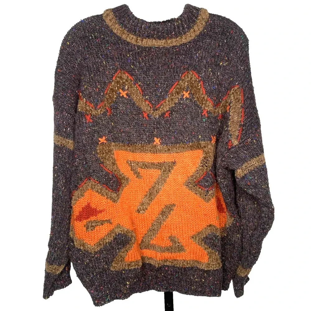 Vintage sweater Mens size large Wool Blend Thrashed Bum Fisherman grandpa tribal
